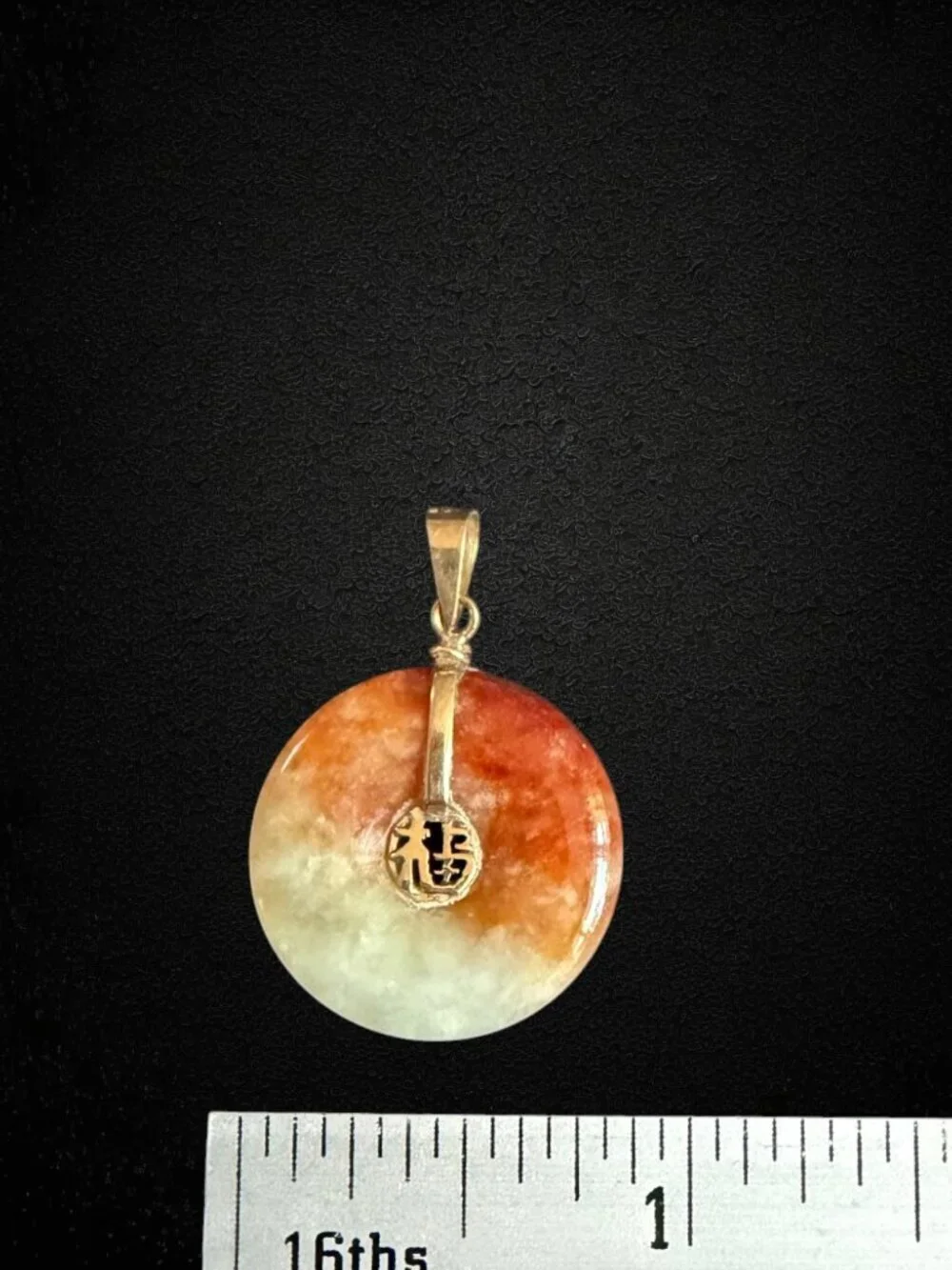 Vintage 14K Gold Natural Jade Pendant & Matching Earrings Set Chinese Fu Symbol